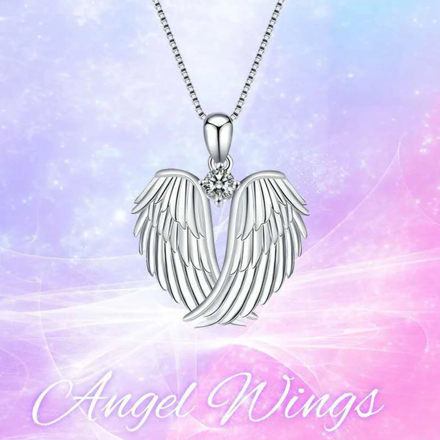 Jewelry on Clearance！Angel Wings Necklace 925 Sterling Silver Guardian Angel Wings Pendant Necklace Birthstone Necklace for Women Girls Christmas Jewelry Gifts