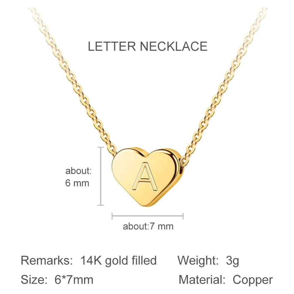 Heart Initial Necklace for Girls - 14K Gold Filled Heart Initial Necklace for Women