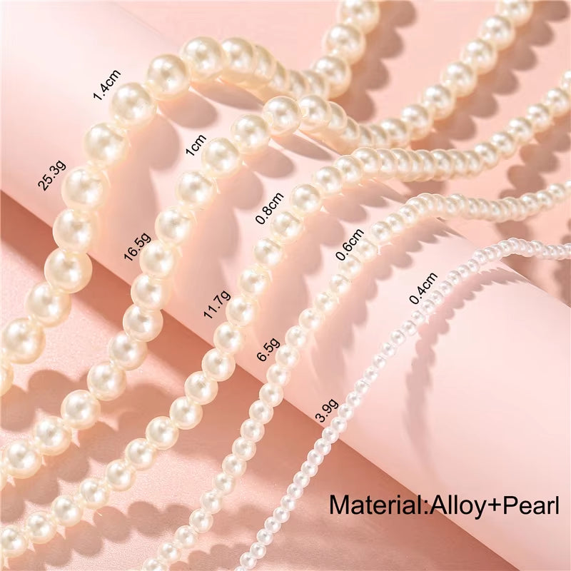 Elegant Vintage White Imitation Pearl Choker Necklace for Women Big round Pearls Beaded Wedding Necklace Charm Fashion Jewelry