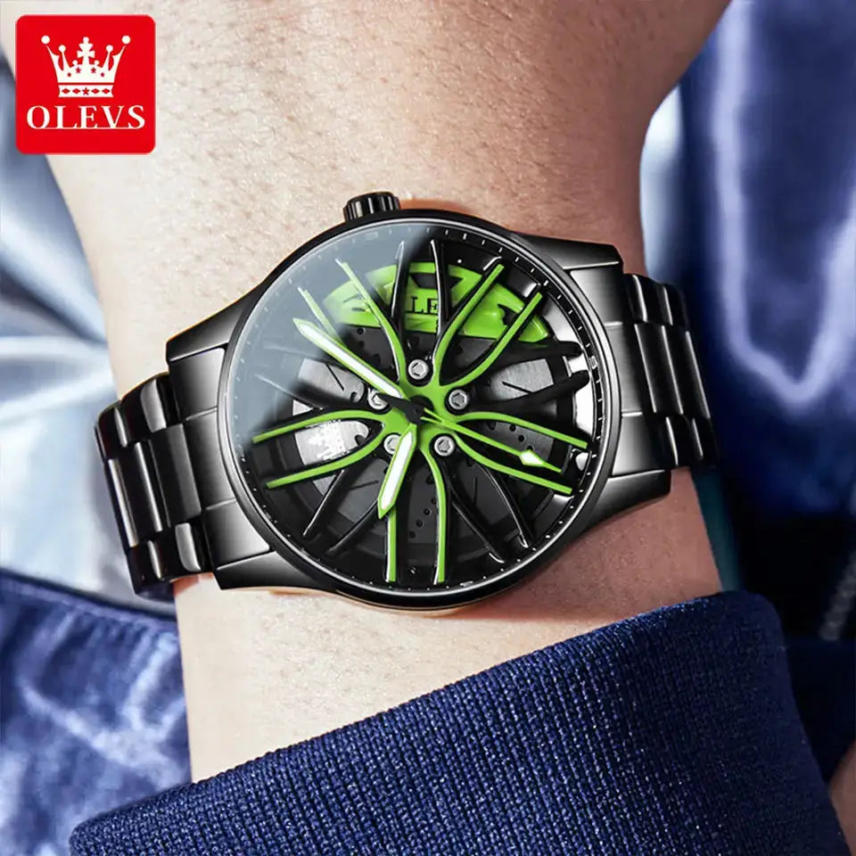 Watch for Men 360° Rotary Dial Sport Car Rim Wheel Hub Waterproof Luminous Fashion Stainless Steel Men'S Quartz Wristwatch