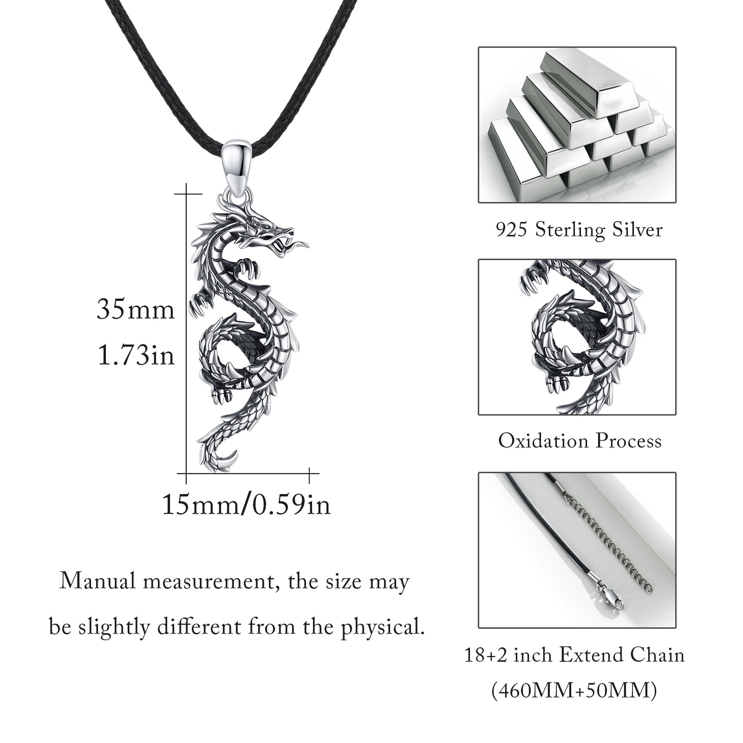 Dragon Necklace for Men 925 Sterling Silver Pendant Necklaces for Boys Son Jewelry Birthday Gift