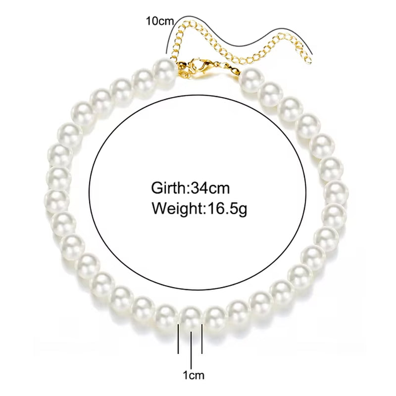 Elegant Vintage White Imitation Pearl Choker Necklace for Women Big round Pearls Beaded Wedding Necklace Charm Fashion Jewelry